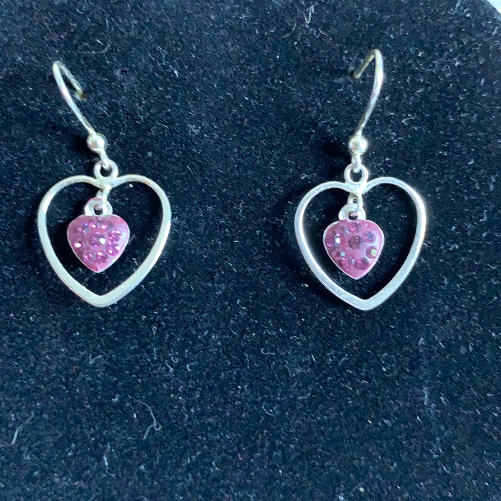 Sterling Silver and Purple Crystals Heart Earrings
